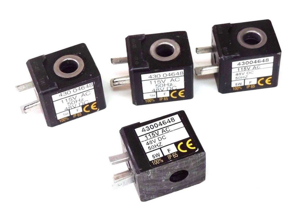 Used LOT OF 4 ASCO 43004648 SOLENOID COILS 115V AC, 48V DC, 50HZ, 5W
