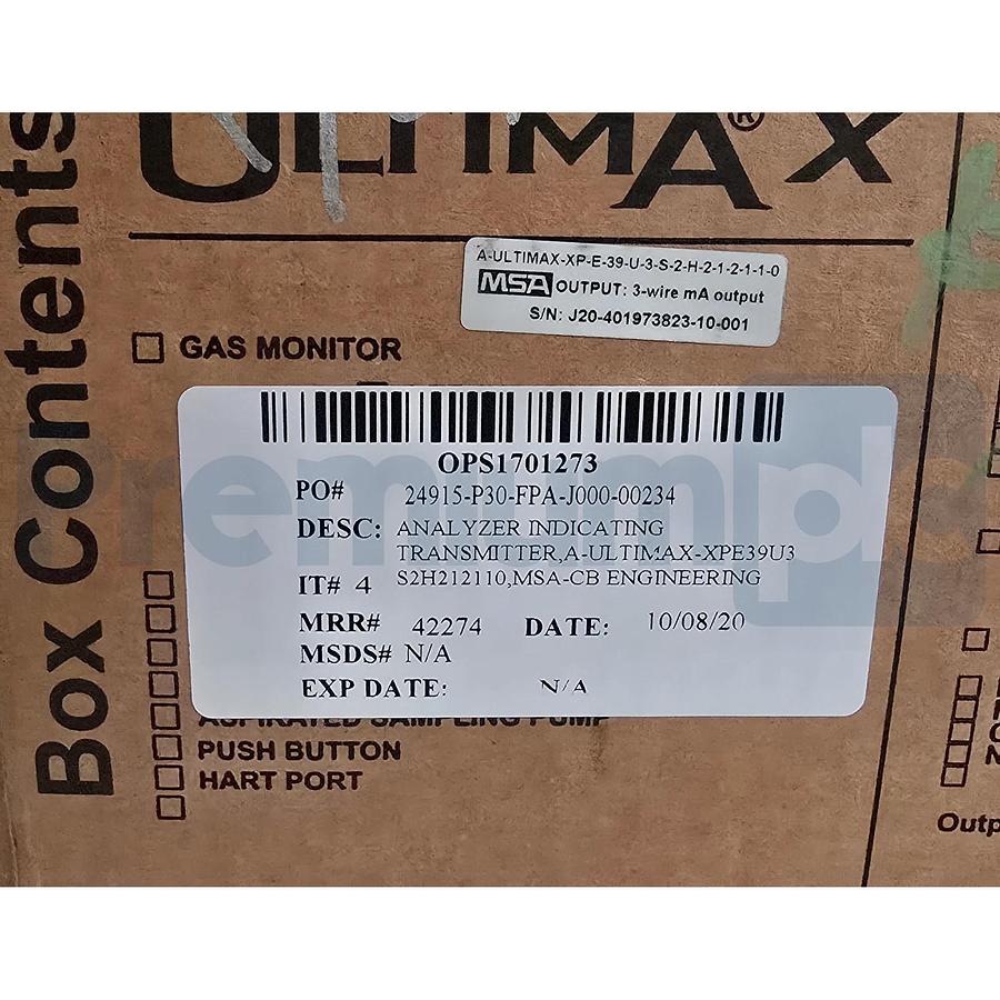 MSA A-ULTIMAX-XP-E-39-U-3-S-2-H-2-1-2-1-1-0 ULTIMA XE w/ A-ULTX-SENS-39-2-0 NSMP