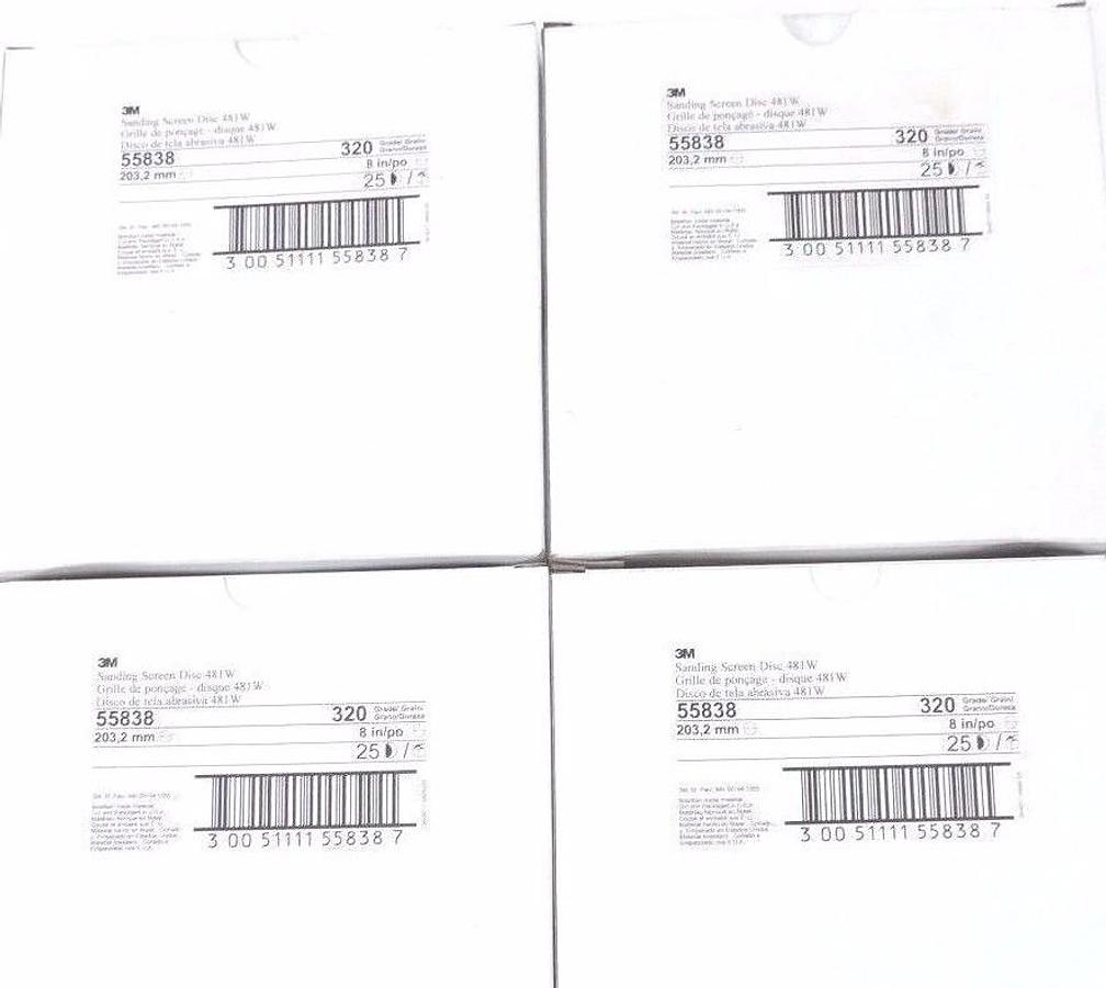 LOT OF 100 NEW 3M 55838 SANDING SCREEN DISCS 481W, 8'' DIA. 320 GRADE