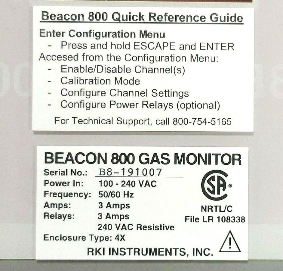 Used NEW RKI INSTRUMENTS BEACON 800 8-CHANNEL OXYGEN GAS MONITOR CONTROLLER