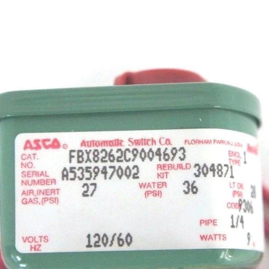 Used NIB ASCO FBX8262C9004693 VALVE 120V, 60HZ, 1/4'' PIPE, 9 WATTS