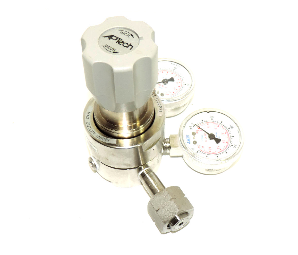 Used APTECH AK1210SH 5PC 4 4 0 10 2 330 PRESSURE REGULATOR VALVE W/ GAUGES