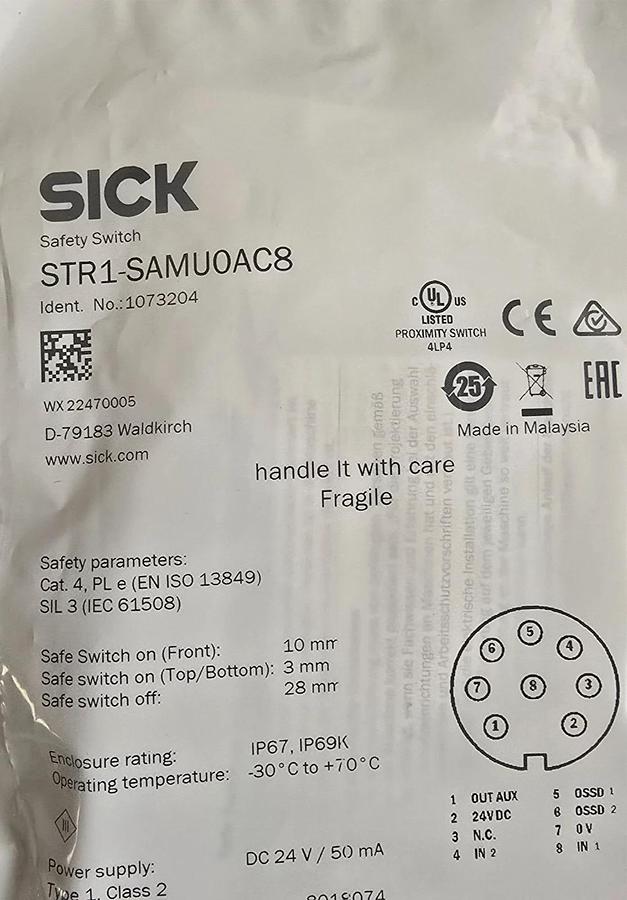 Used SICK STR1-SAMU0AC8 | 1073204 Non-Contact Safety Switch RFID Proximity Switch F/S