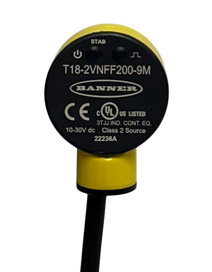 Used BANNER T18-2VNFF200-9M / 802678 WASHDOWN SENSOR / HARSH ENVIRONMENTS 200mm NSMP