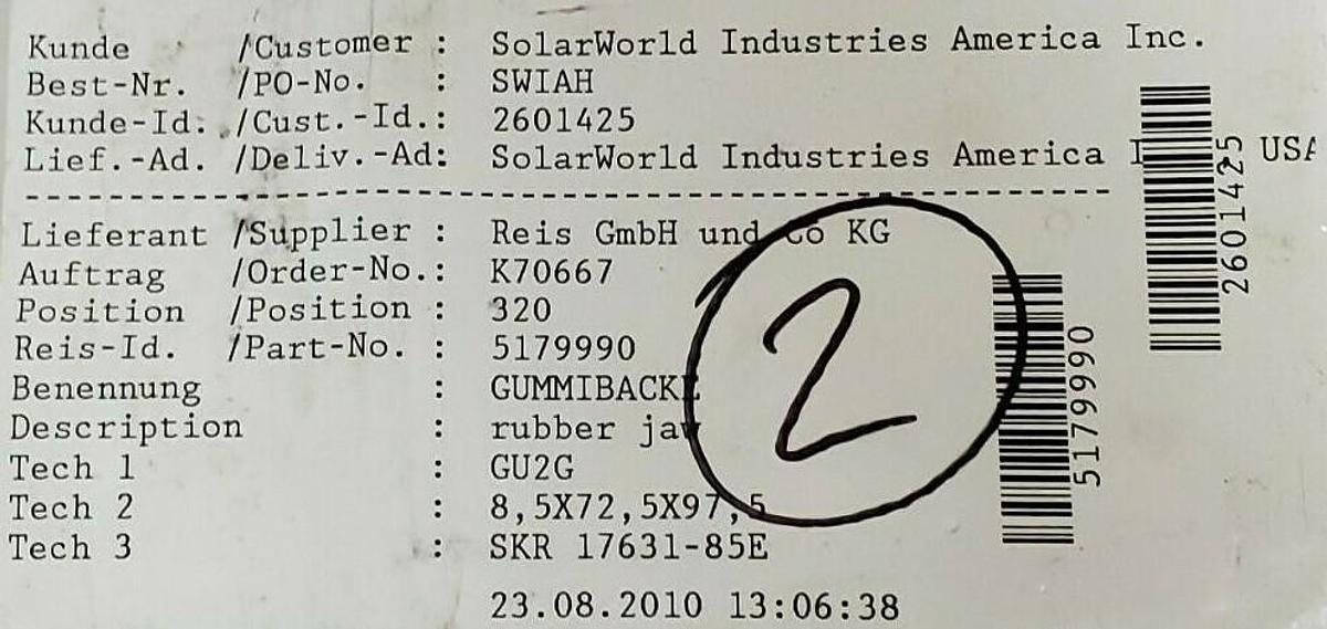 Used LOT OF 2 NEW REIS GMBH AND CO KG 5179990 RUBBER JAWS X.5X72.5X97.5
