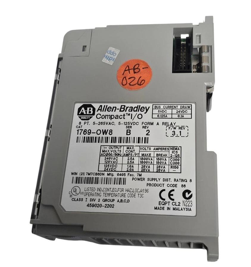 Used ALLEN BRADLEY 1769-OW8 SER. B REV. 2 COMPACT I/O MODULE F/W REV: 3.1