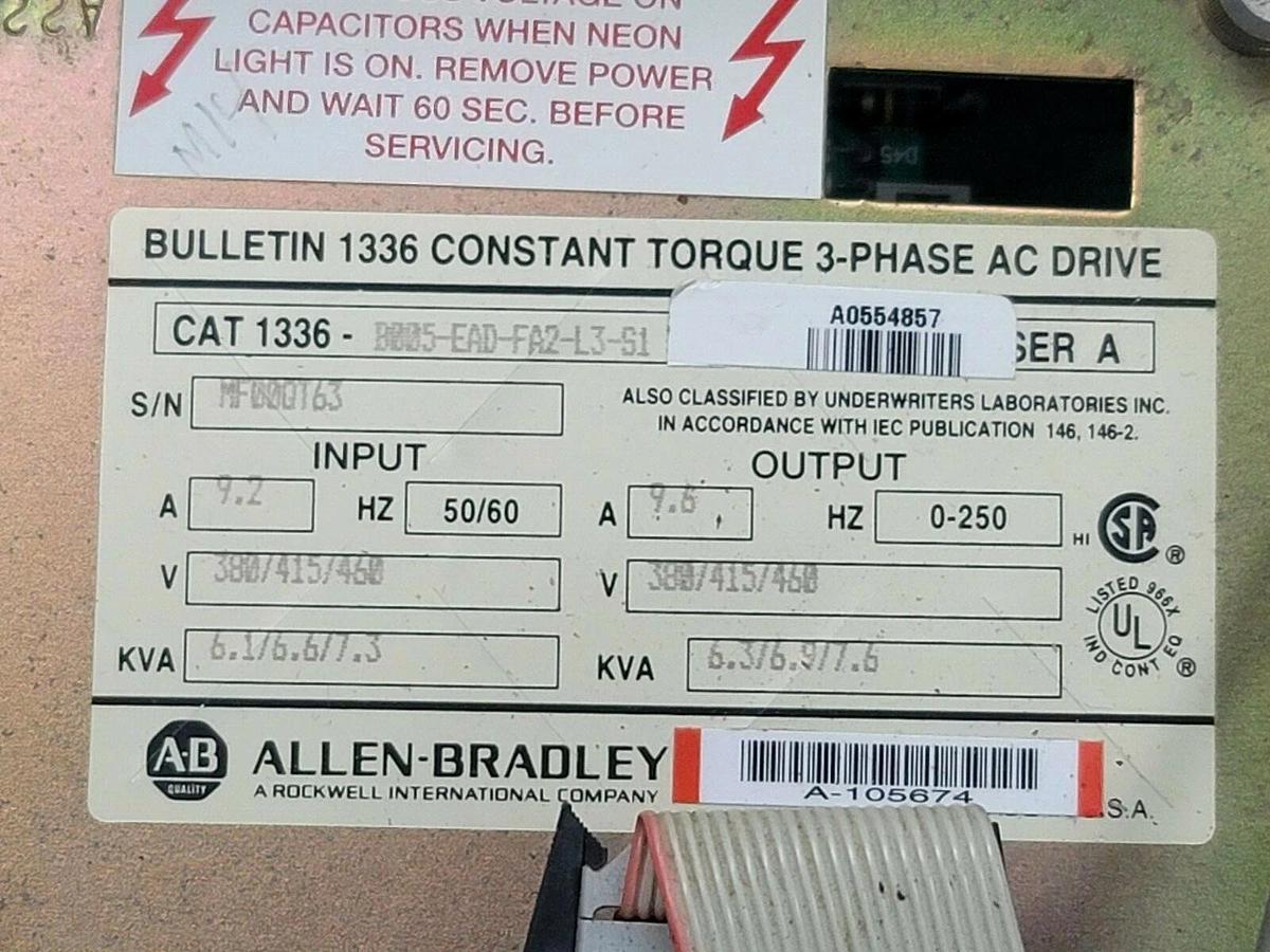 Used ALLEN BRADLEY 1336-B005-EAD-FA2-L3-S1 AC DRIVE 1336B005EADFA2L3S1 SER. A