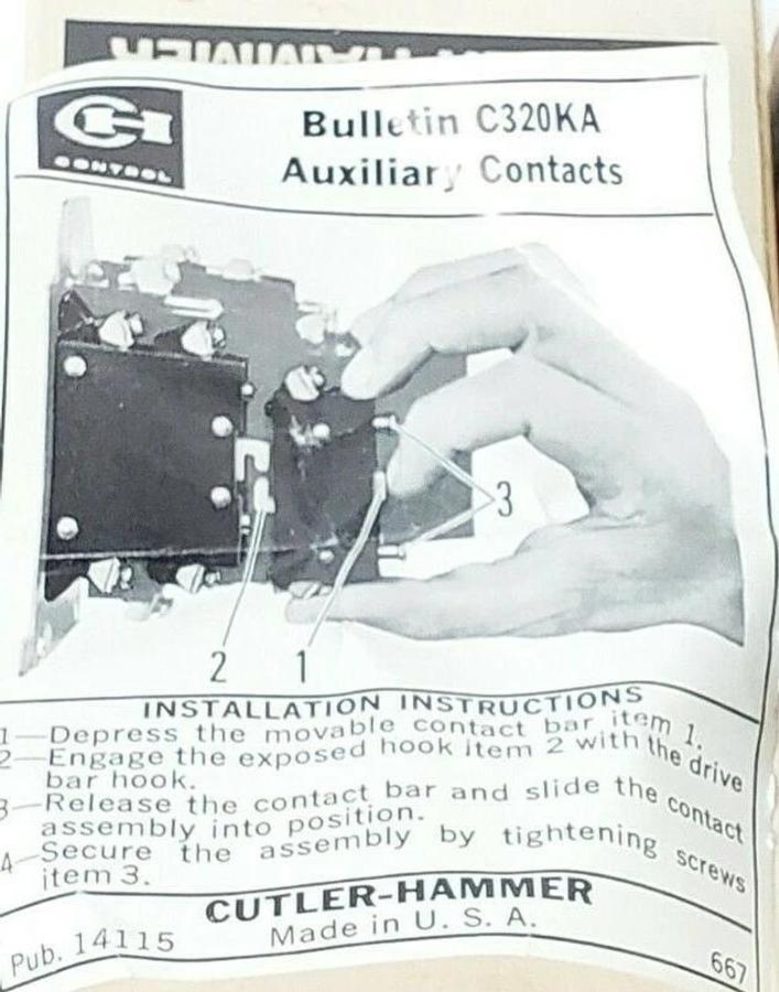 LOT OF 2 NIB CUTLER-HAMMER C320KA3 AUXILIARY CONTACTS 1NO/1NC 600VAC SER. A2