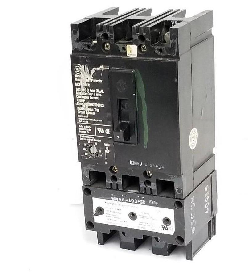 Used WESTINGHOUSE 2607D80G03 CIRCUIT BREAKER MCP0358CR , 7AMP 3POLE 600VAC, EL3007R
