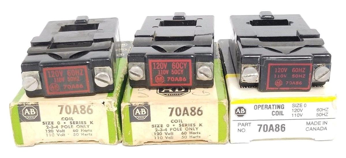 Used LOT OF 3 ALLEN BRADLEY 70A86 COILS 120V 60CY, 110V 50CY (IN BOXES)