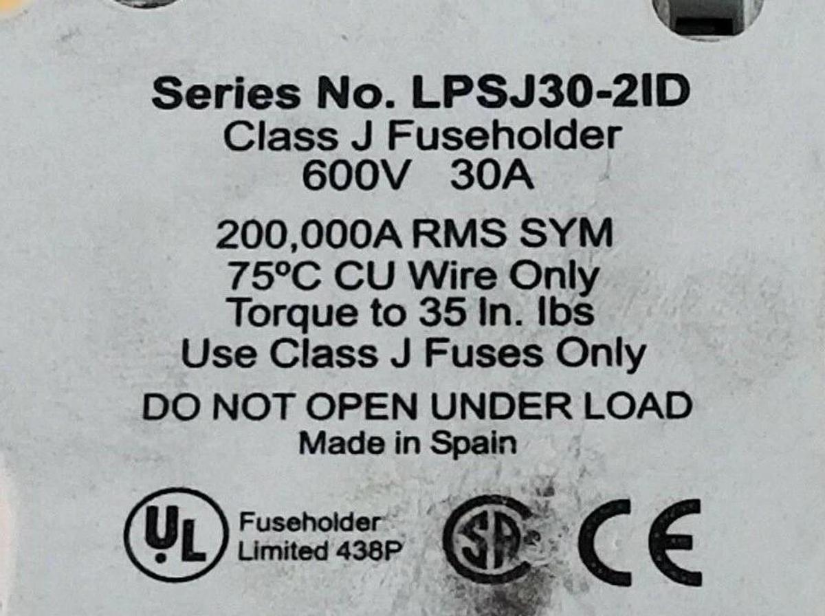 Used LITTELFUSE LPSJ30-2ID POWR-SAFE FUSE HOLDER LPSJ 600V 30A LPSJ302ID