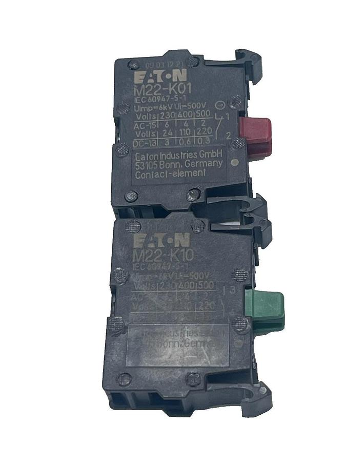 LOT OF 3 EATON CONTACT BLOCKS, (2) - M22-K10 & (1) M22-K01