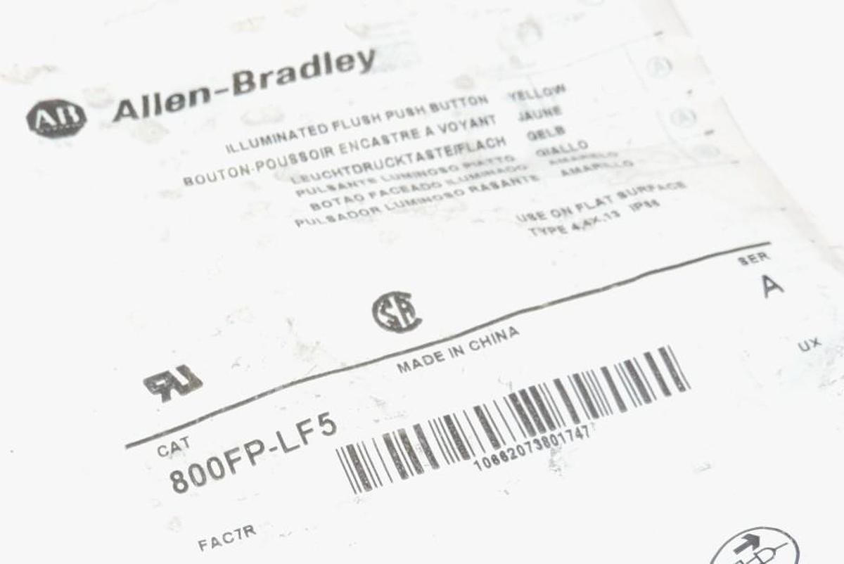 Used NEW ALLEN BRADLEY 800FP-LF5 ILLUMINATED YELLOW PUSH BUTTON SER A 800FPLF5