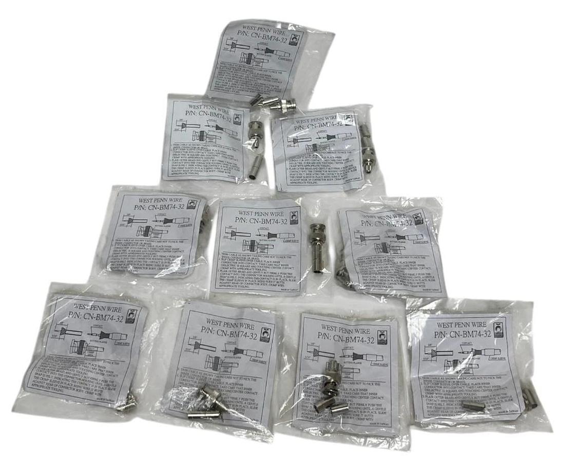 Used (10) West Penn CN-BM74-32 4-Piece BNC Crimp Connectors for RG59 - NSMP