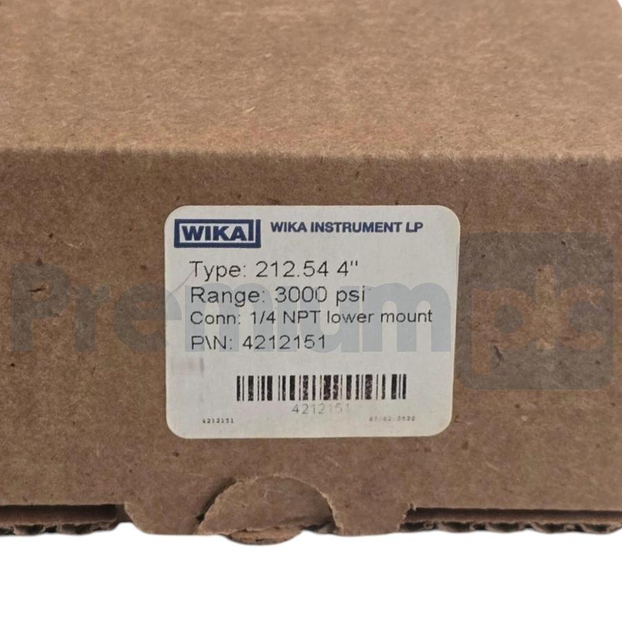 Used WIKA 4212151 Type 212.54 4" Industrial Pressure Gauge 3000 psi 1/4" NPT LM NSMP