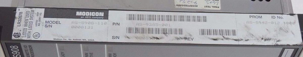 Used MODICON AS-9385-001 REMOTE I/O PROCESSOR AS9385001, AS-S908-110