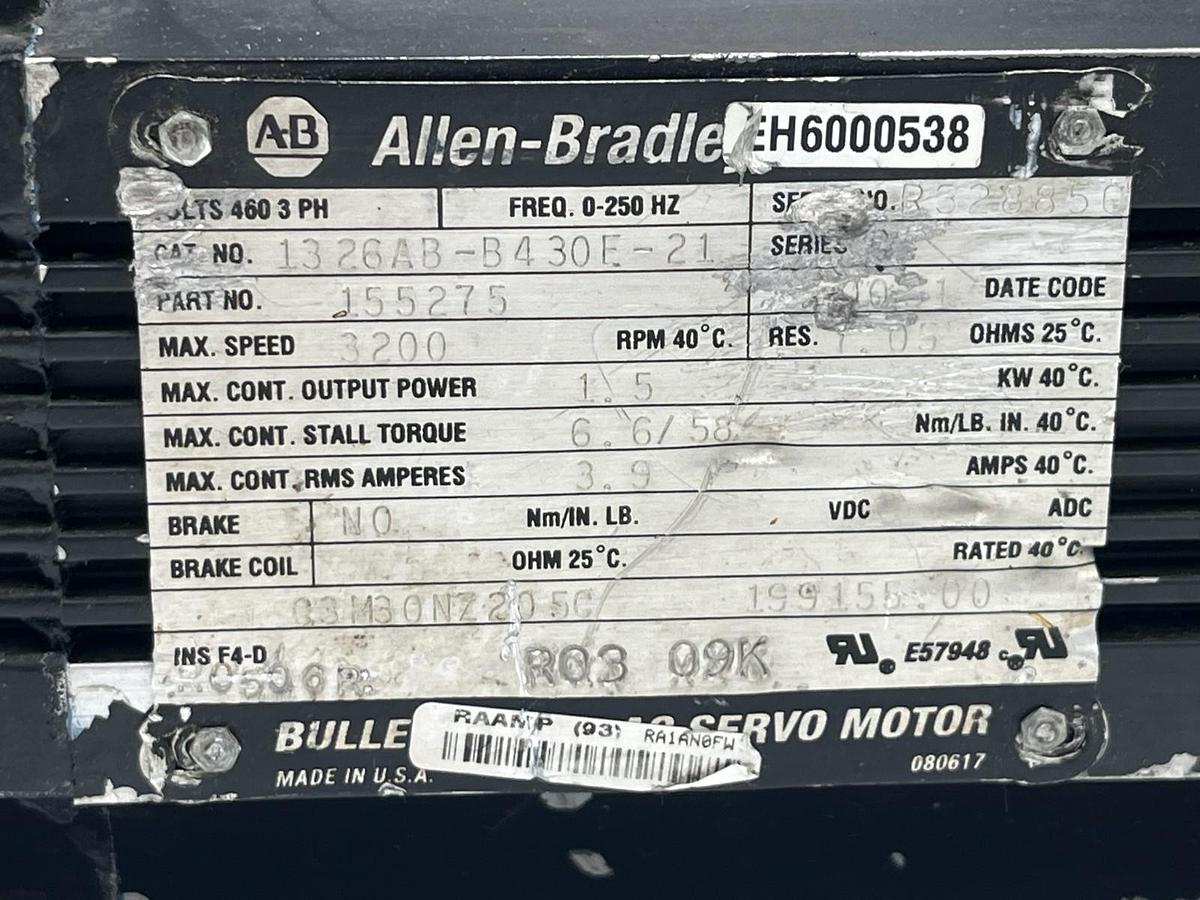 Used Allen Bradley 1326AB-B430E-21 Servo Motor | 2.2kW | 460V | 3500 RPM