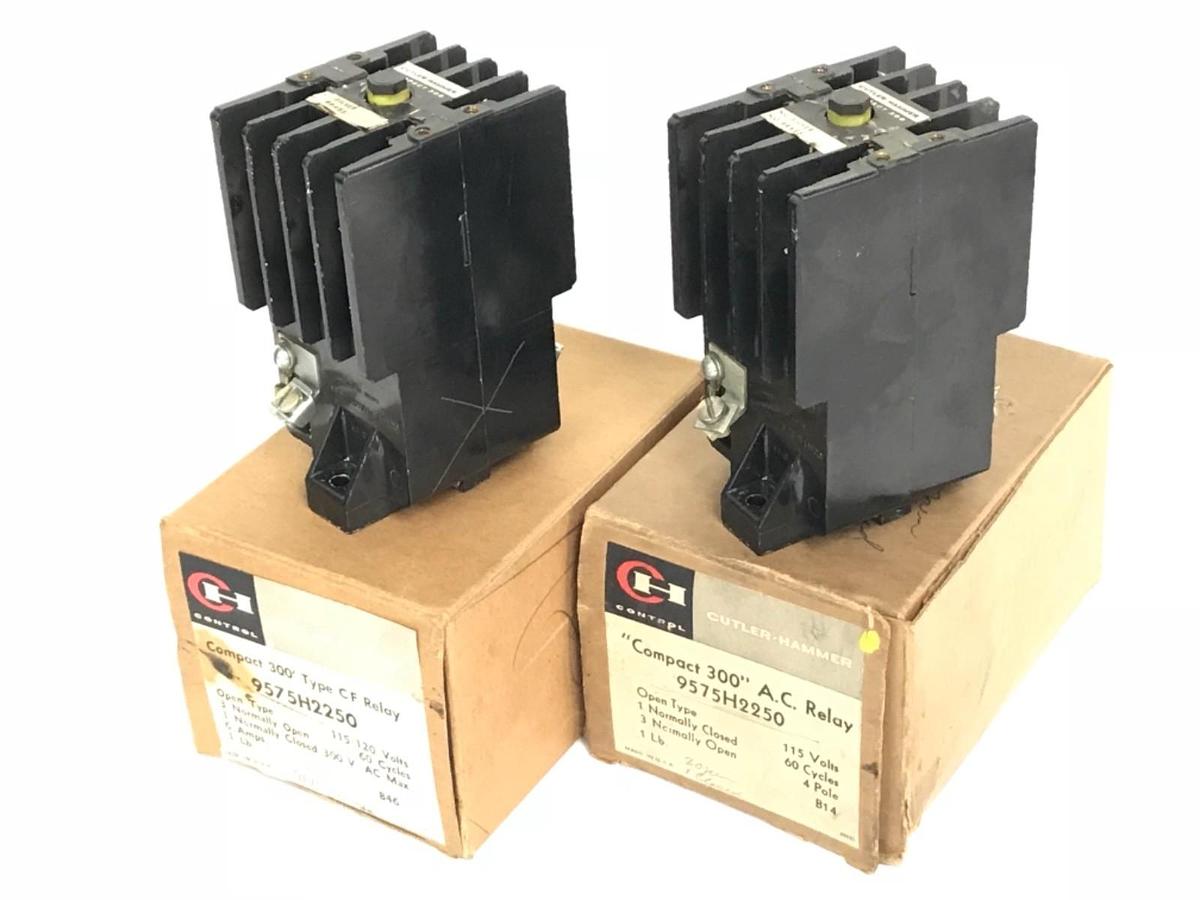 Used LOT OF 2 CUTLER-HAMMER 9575H2250 COMPACT 300 TYPE CF RELAYS 300VAC, 6A, 910