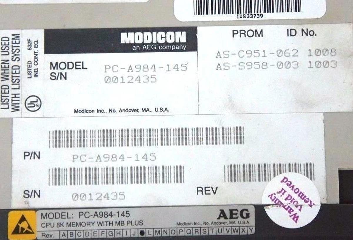 Used MODICON PC-A984-145 CPU 8K MEMORY MODULE AS-C951-062, AS-S958-003, REV K