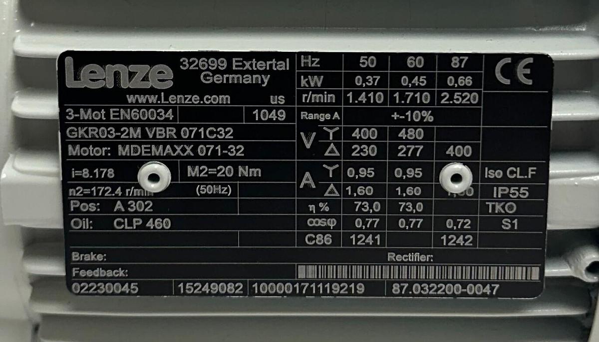 Used LENZE GKR03-2M VBR 071C32 / MDEMAXX 071-32 GEARMOTOR BEVEL GEARBOX 15249082 NSNP
