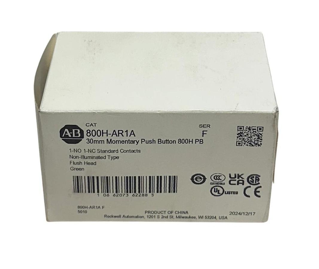 ALLEN BRADLEY 800H-AR1A /F 30mm MOMENTARY PUSH BUTTON 800H PB FLUSH GREEN NSMP