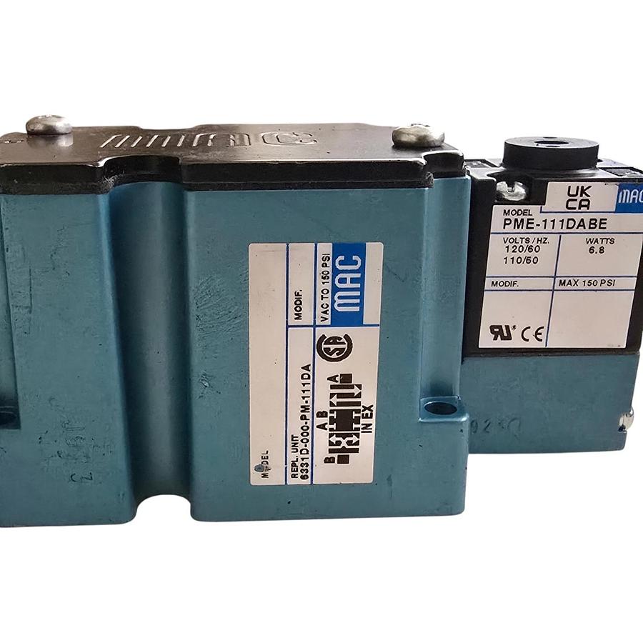 MAC Valves 6331D-000-PM-111DA Solenoid Valve w/ PME-111DABE Pilot 120VAC 150PSI