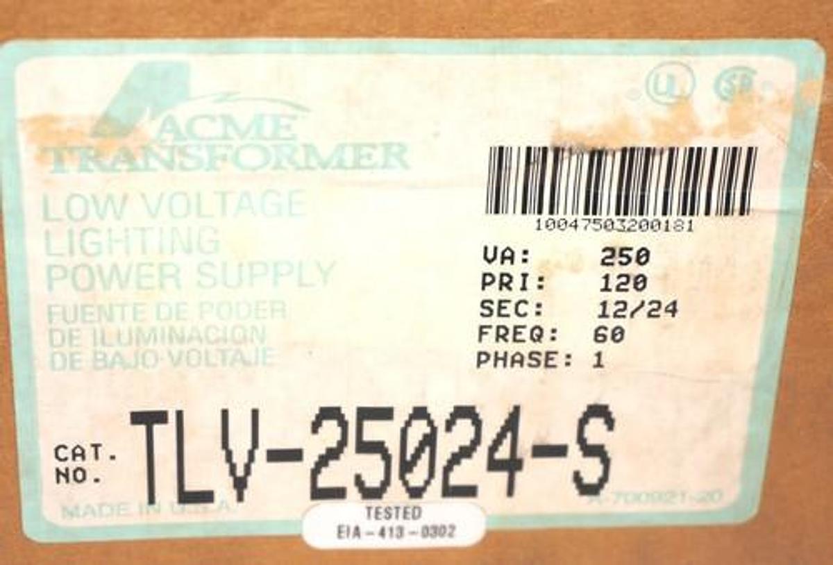 Used NEW ACME TRANSFORMER TLV-25024-S LIGHTING POWER SUPPLY 120V 1PH 60HZ