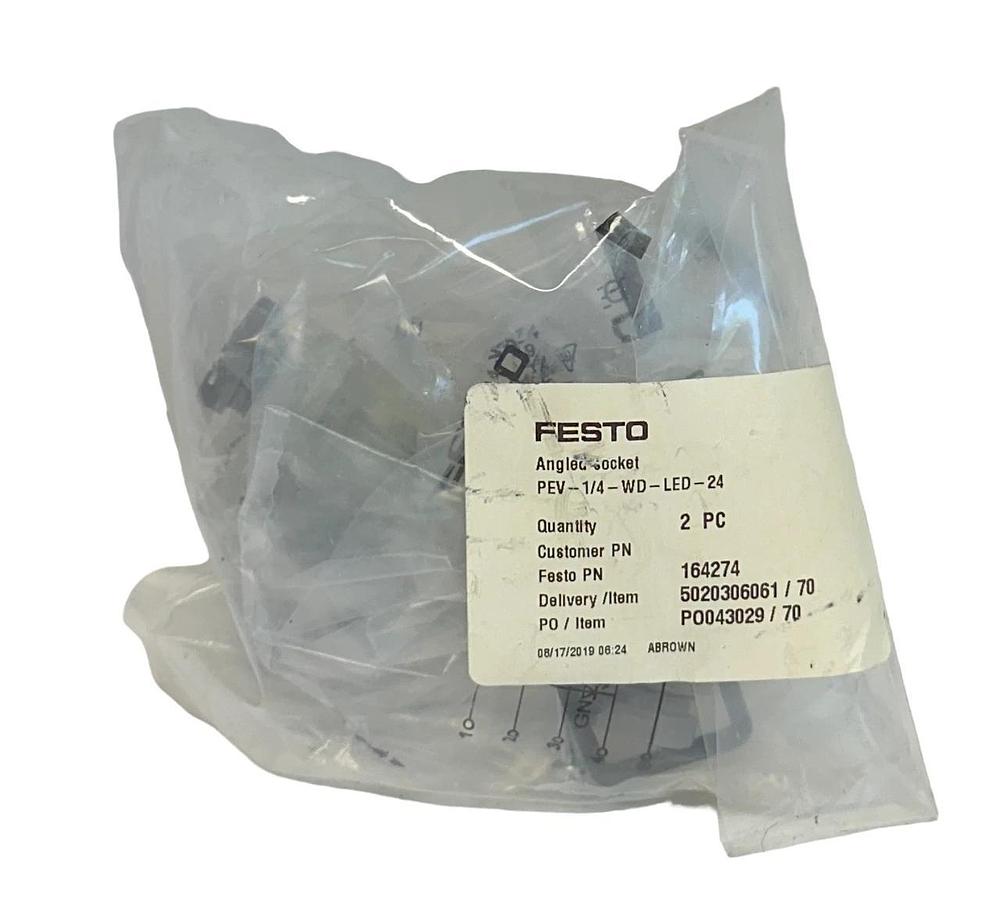 Used 2 NEW FESTO PEV-1/4-WD-LED-24 / 164274 ANGLED PLUG SOCKETS 24VDC NSMP