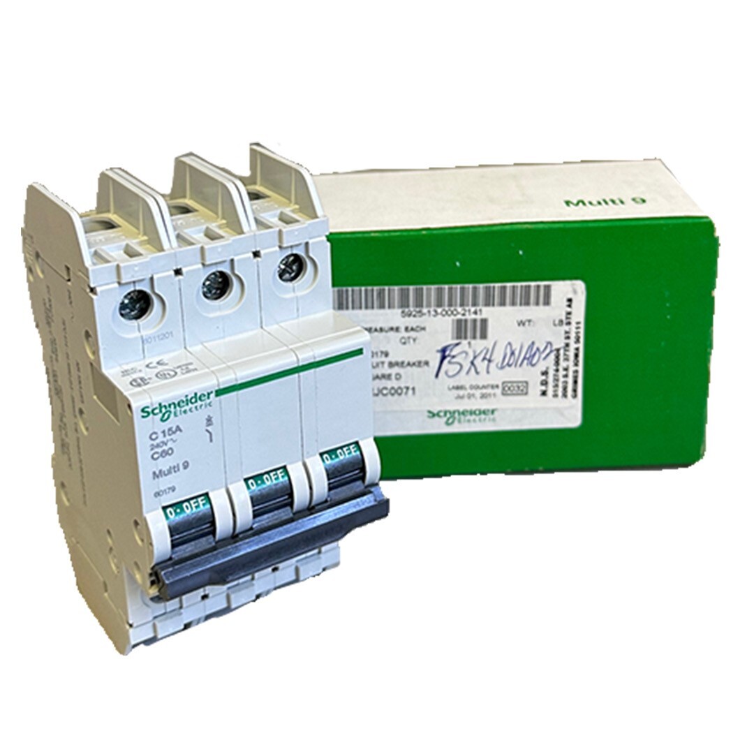 Used NEW SCHNEIDER ELECTRIC 60179 Multi 9 CIRCUIT BREAKER 3-POLE 15A DIN-RAIL C60