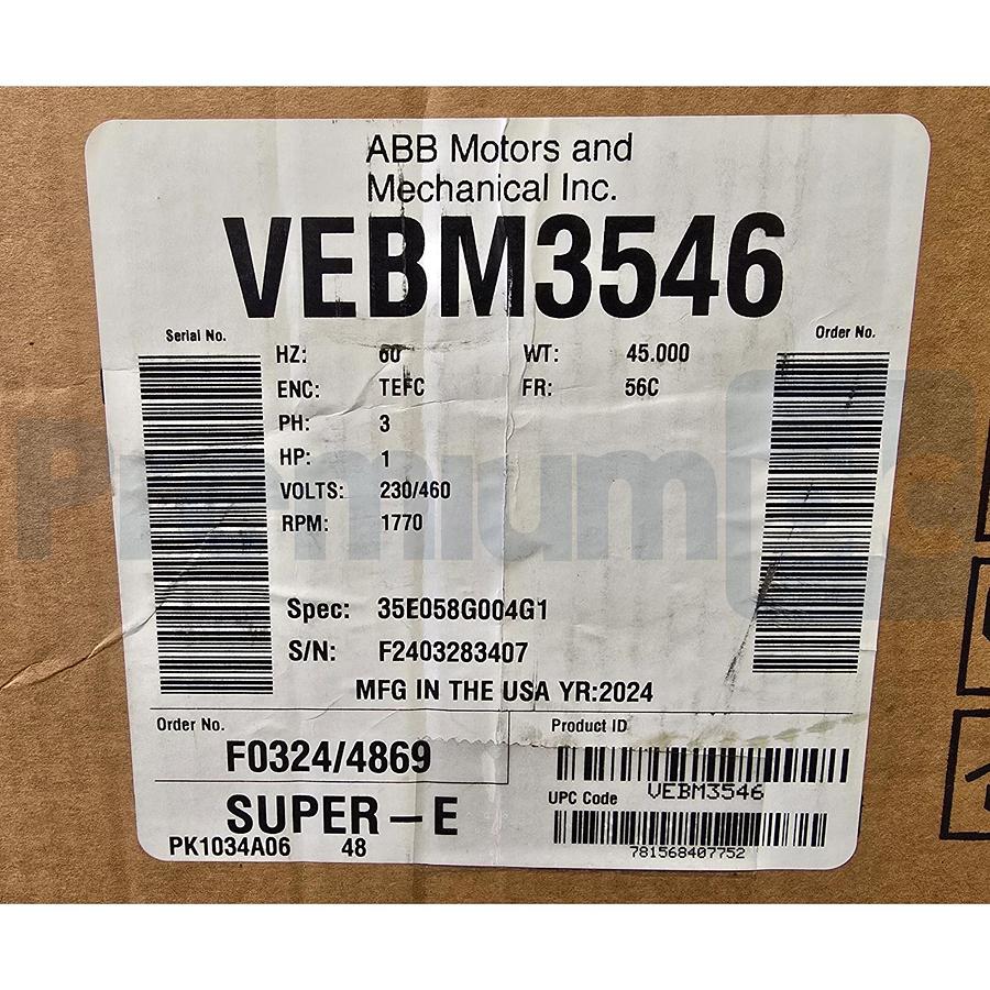 ABB Baldor-Reliance VEBM3546 1HP 1760 RPM 3PH 56C TEFC AC Brake Motor 230/460V 781568407752