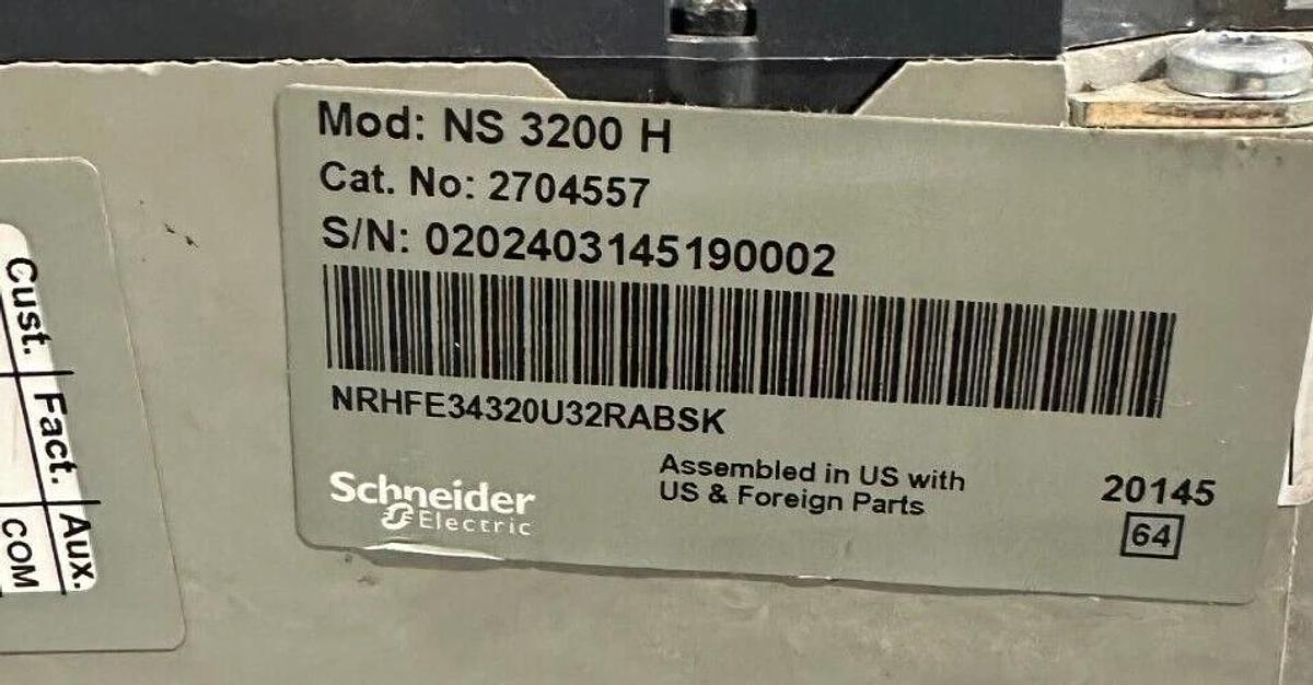 Used SCHNEIDER ELECTRIC NS-3200-H / NS3200H COMPACT CIRCUIT BREAKER 3200A 270-4557
