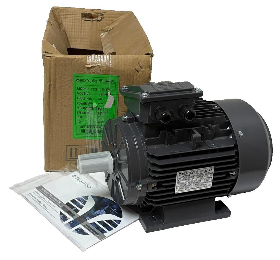 Used Techtop T100L1-4 3-Phase Electric Motor 2.2kW 3HP IE3 B3 Foot Mount New Surplus