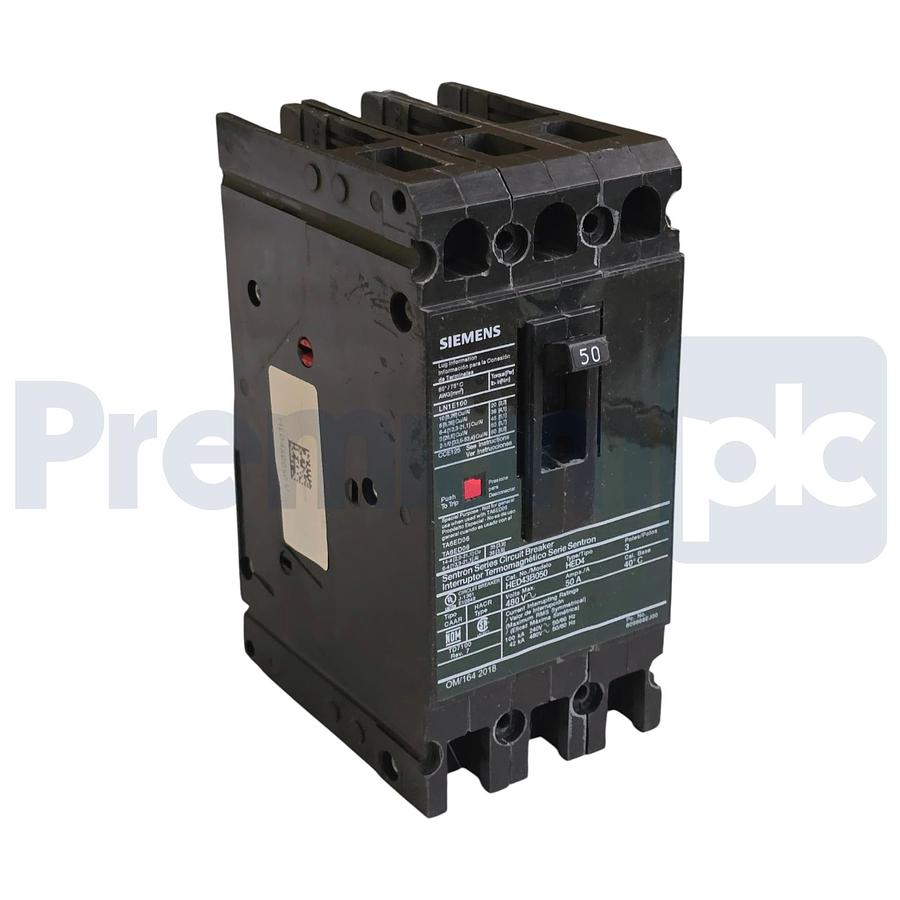 Used Siemens ITE HED43B050 Sentron ED Frame Circuit Breaker 50A 3-Pole 480V 42kA NSNP