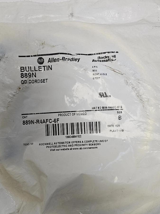 Used NEW ALLEN BRADLEY 889N-R4AFC-6F QD CORDSET 4-PIN MINI 6FT 889NR4AFC6F SER. B