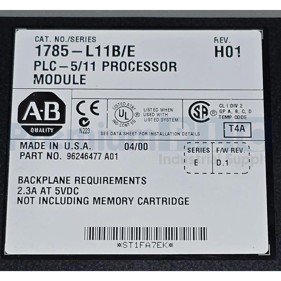 Used ALLEN BRADLEY 1785-L11B/E PLC-5/11 PROCESSOR MODULE REV. H01 F/W REV. D.1 NSNP