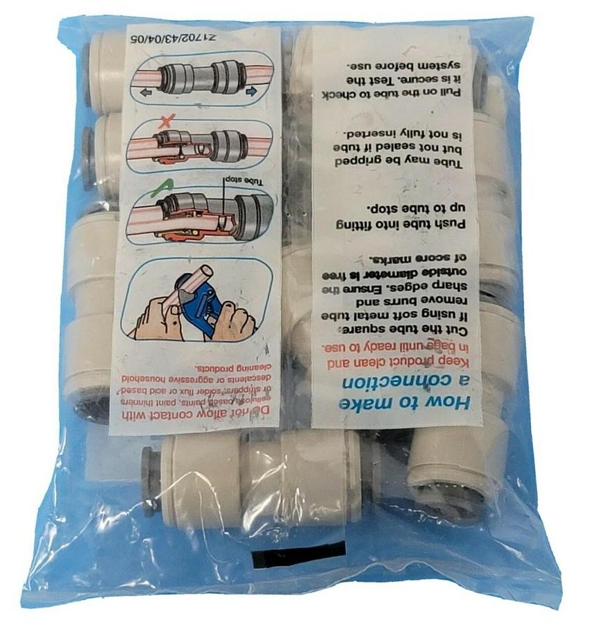 LOT OF 10 JOHN GUEST PI-0416-S CONNECTORS STRAIGHT UNION 1/2IN OD PI0416S 4HN24