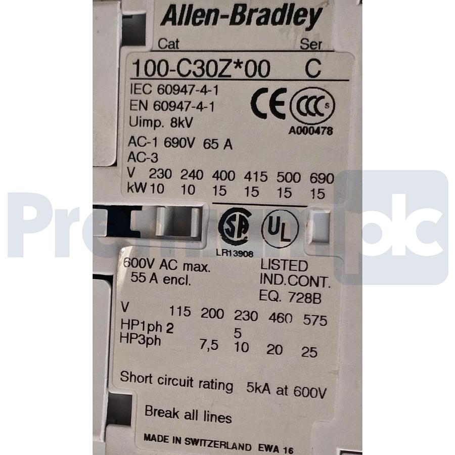 Used Allen-Bradley 100S-C30ZJ14C /C Guardmaster Safety Contactor 3-Pole 24VDC USPI