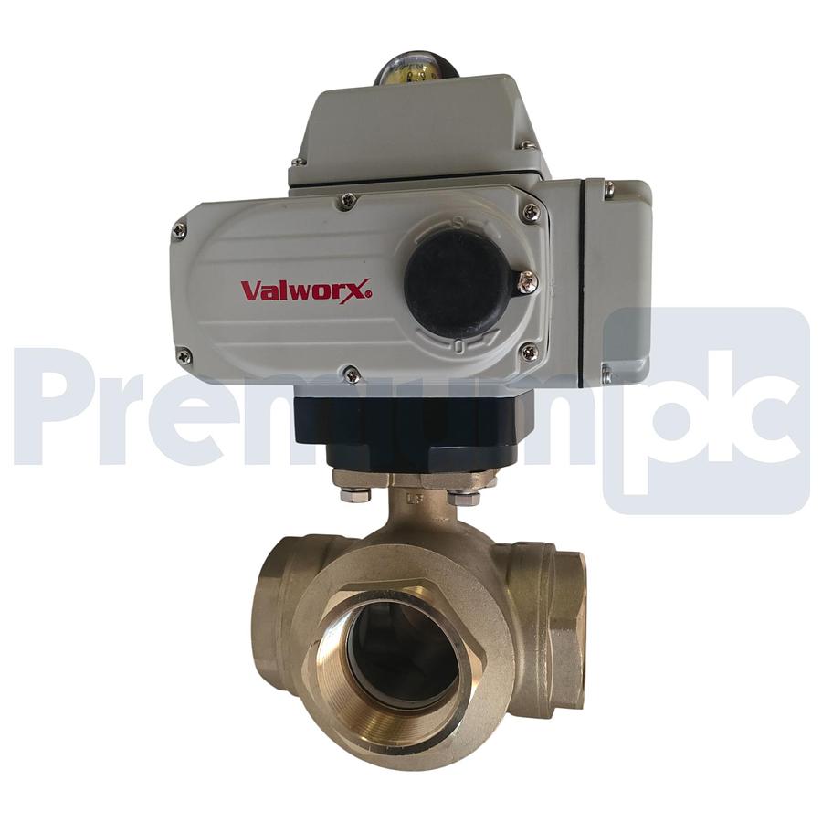 Used VALWORX 567916A 2" ELECTRIC ACTUATED 3-WAY BRASS T-DIVERTER VALVE 110VAC 561862A