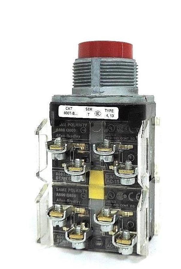 Used NIB ALLEN BRADLEY 800T-B6C PUSH BUTTON RED EXTENDED HEAD SER. T , 4NO - 4NC