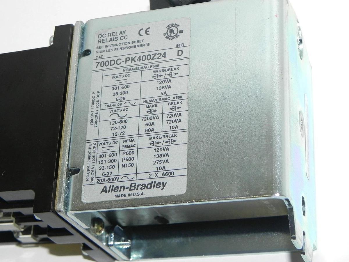 Used ALLEN BRADLEY 700DC-PK400Z24 CONTROL RELAY W/ 700-PB40 ADDER DECK
