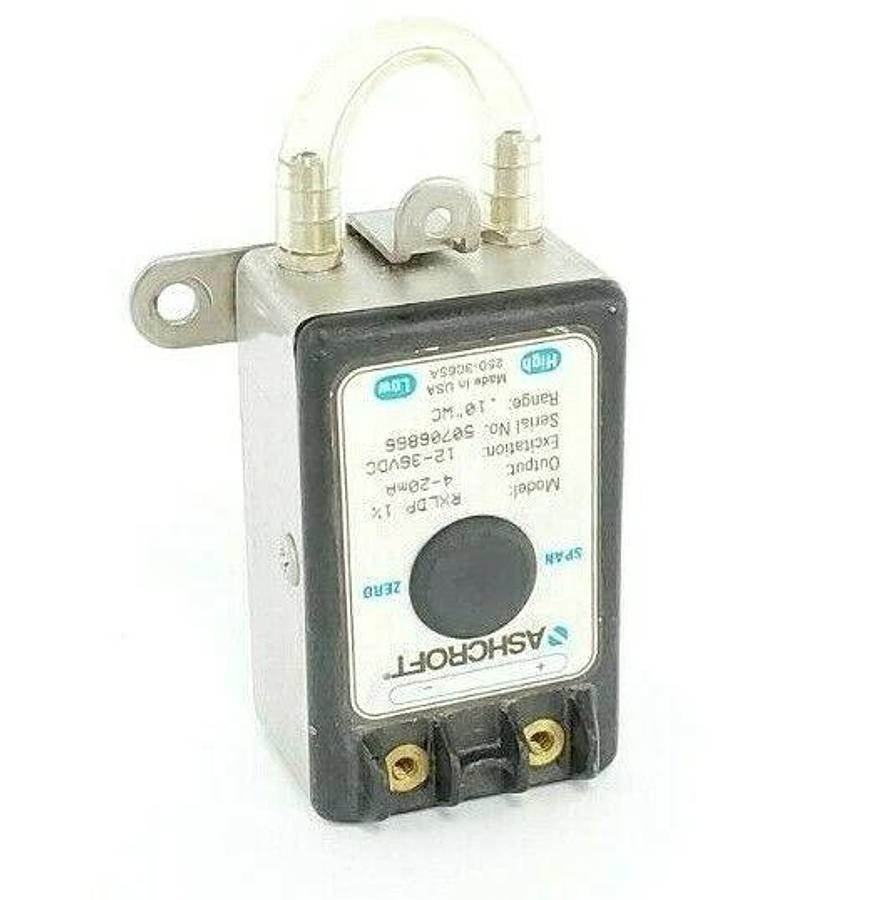 Used ASHCROFT RXLDP 1% PRESSURE TRANSMITTER 4-20mA, 12-36VDC, 0.10"WC RANGE