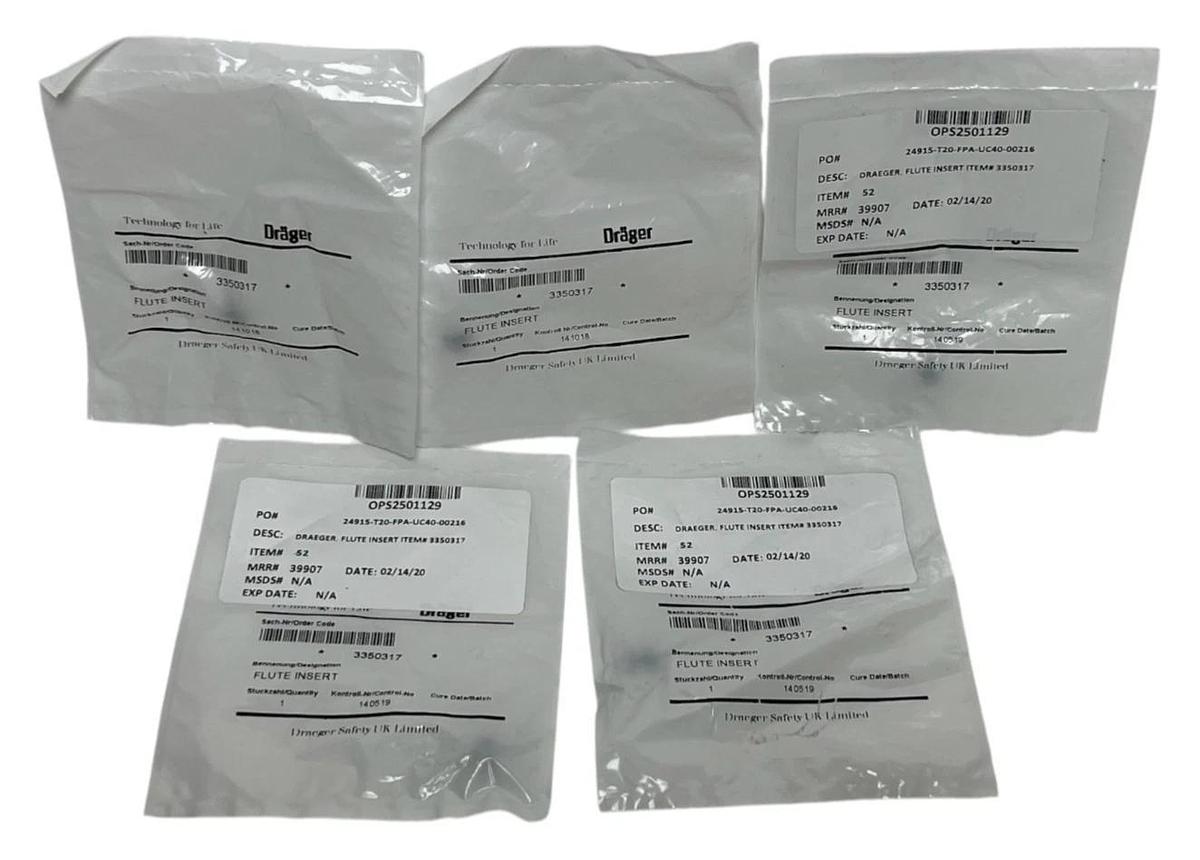Used (5) New Dräger 3350317 Flute Inserts for PSS 7000 SCBA - OEM Sealed