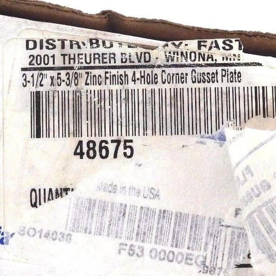 LOT OF 6 NEW FASTENAL 48675 3-1/2"x5-3/8" ZINC FINISH 4-HOLE CORNER GUSSET PLATE