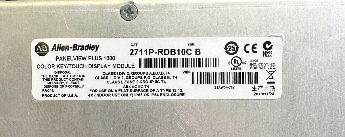 Used ALLEN BRADLEY 2711P-B10C4D1 /A PanelView Plus 1000 KEY/TOUCH Enet 2711PB10C4D1