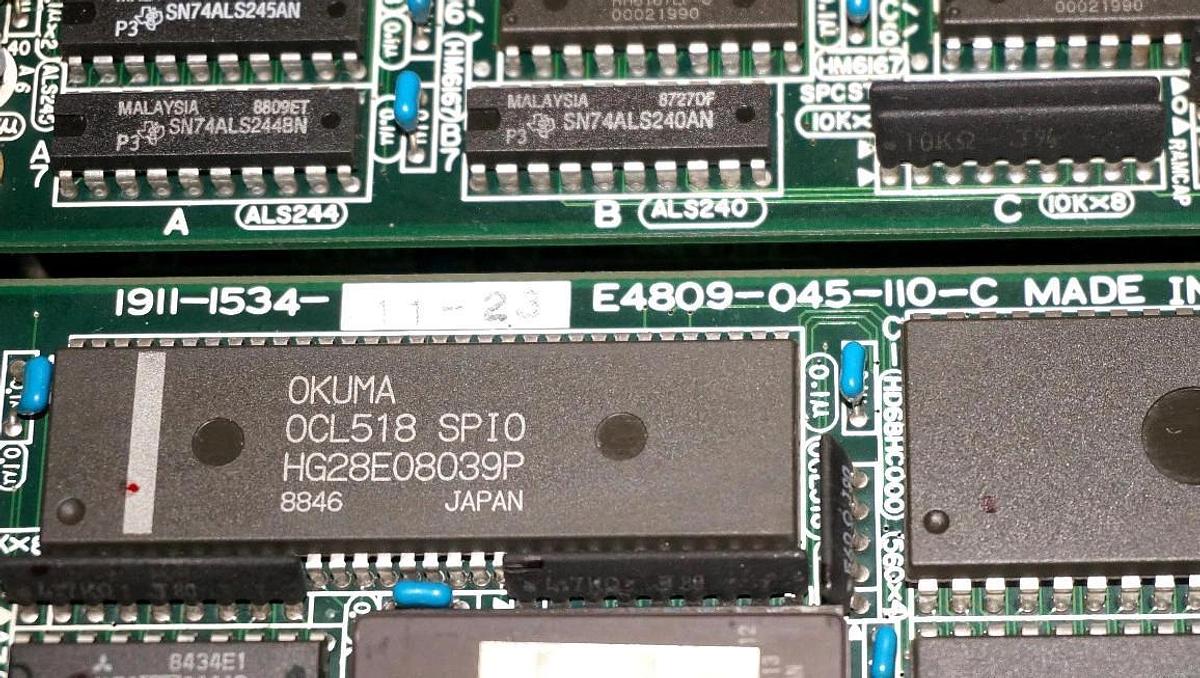Used OKUMA E4809-045-109-C OPUS 5000-II SVP BOARD W/ 2 E4809-045-110-C SPC1 BOARDS