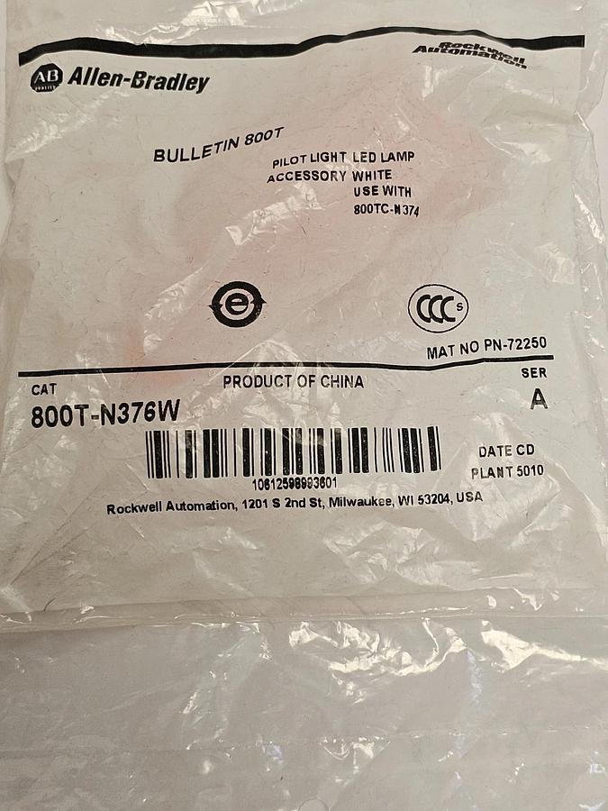 Used LOT OF 2 NEW ALLEN BRADLEY 800T-N376W SER. A PILOT LIGHT LED LAMPS WHITE