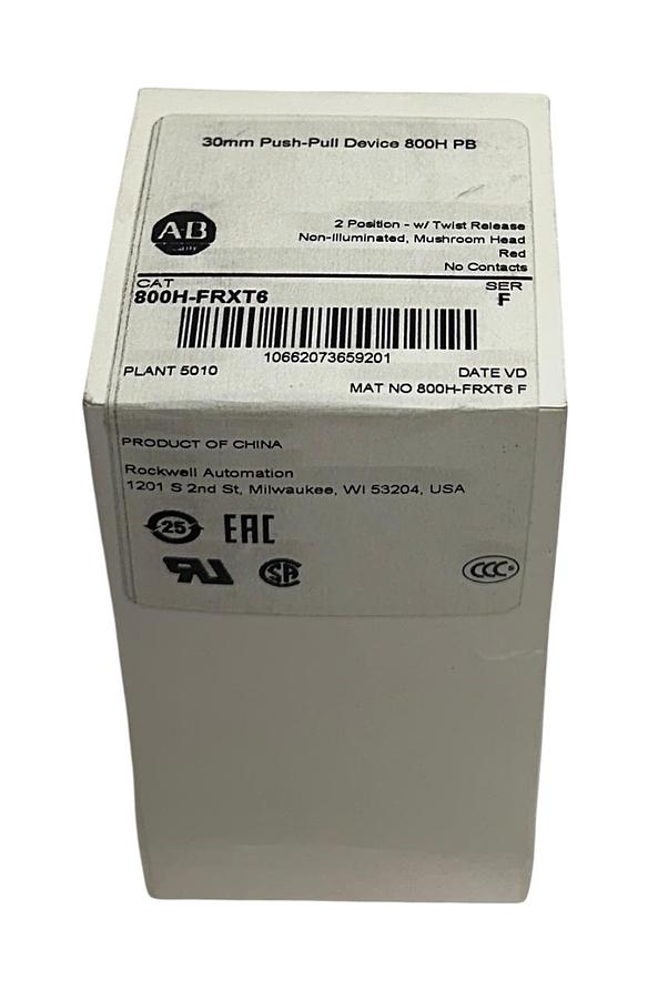 ALLEN BRADLEY 800H-FRXT6 /F 30mm PUSH-PULL BUTTON TWIST RELEASE RED 2-POS NSFS