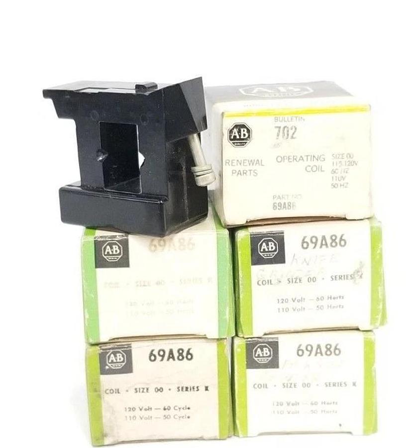 Used LOT OF 5 NIB ALLEN BRADLEY 69A86 COILS SIZE: 00, SER. K, 120V-60CY, 110V-50CY