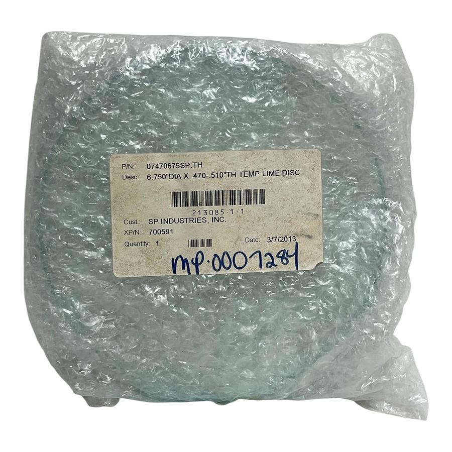 Used SP Industries 07470675SP.TH 6.75" Soda-Lime Glass Disc 0.500" Thick New Surplus