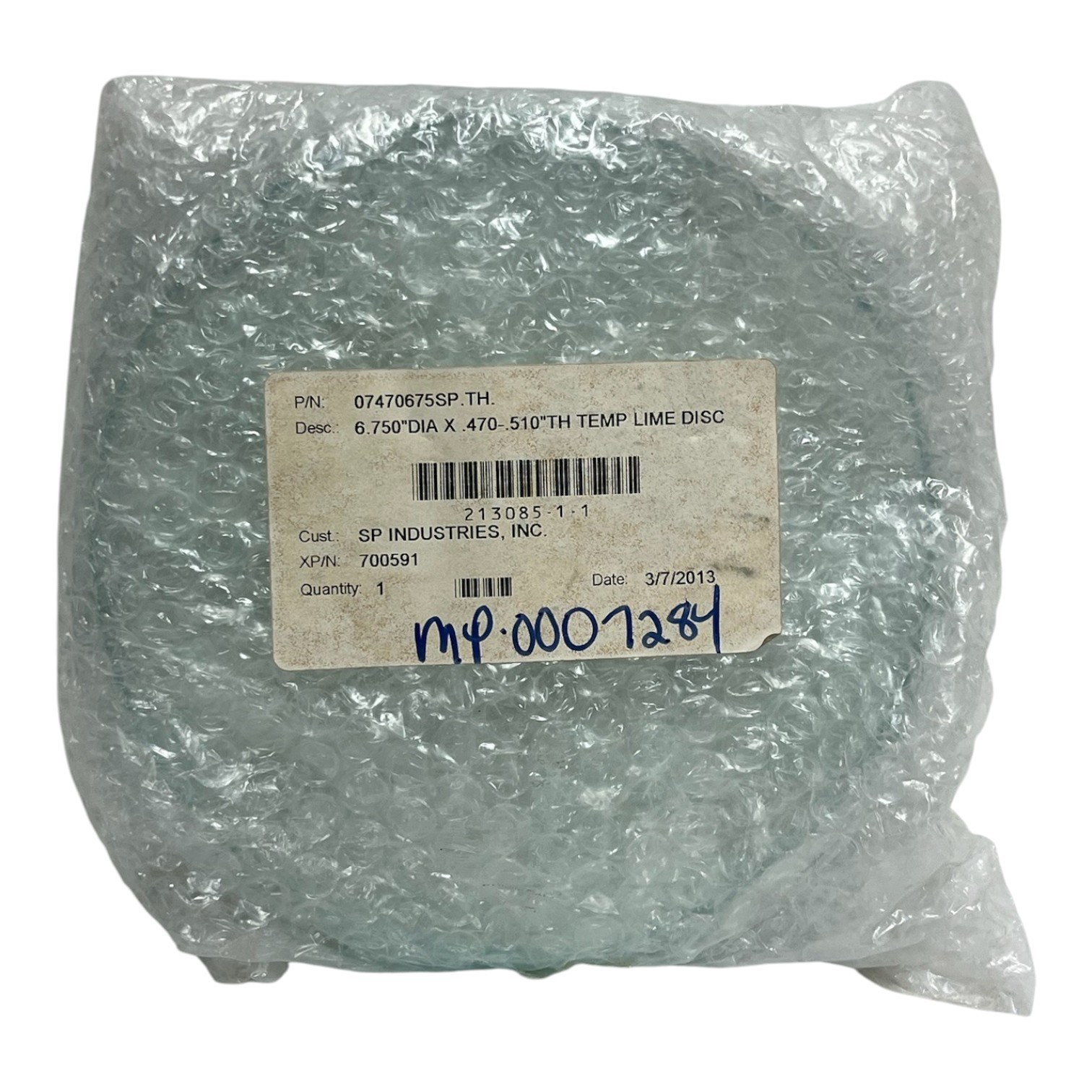 Used SP Industries 07470675SP.TH 6.75" Soda-Lime Glass Disc 0.500" Thick New Surplus